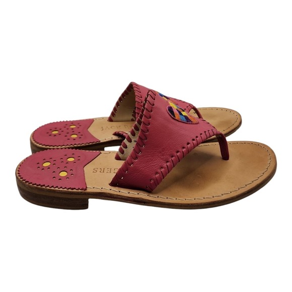 Jack Rogers Sandals Womens 8M Pink Leather Rainbow Heart Thong Flats Used - Picture 7 of 7